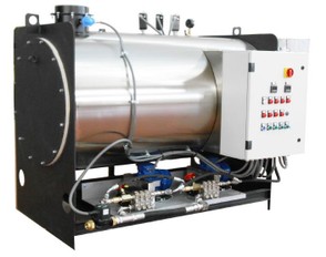 Generatore di vapore a serpentino da 2000kg/h e 12 bar di pressione alimentazione gas/gasolio.